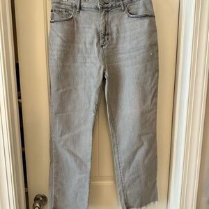 LOFT The Straight Crop High-Rise Jeans in Light Gray